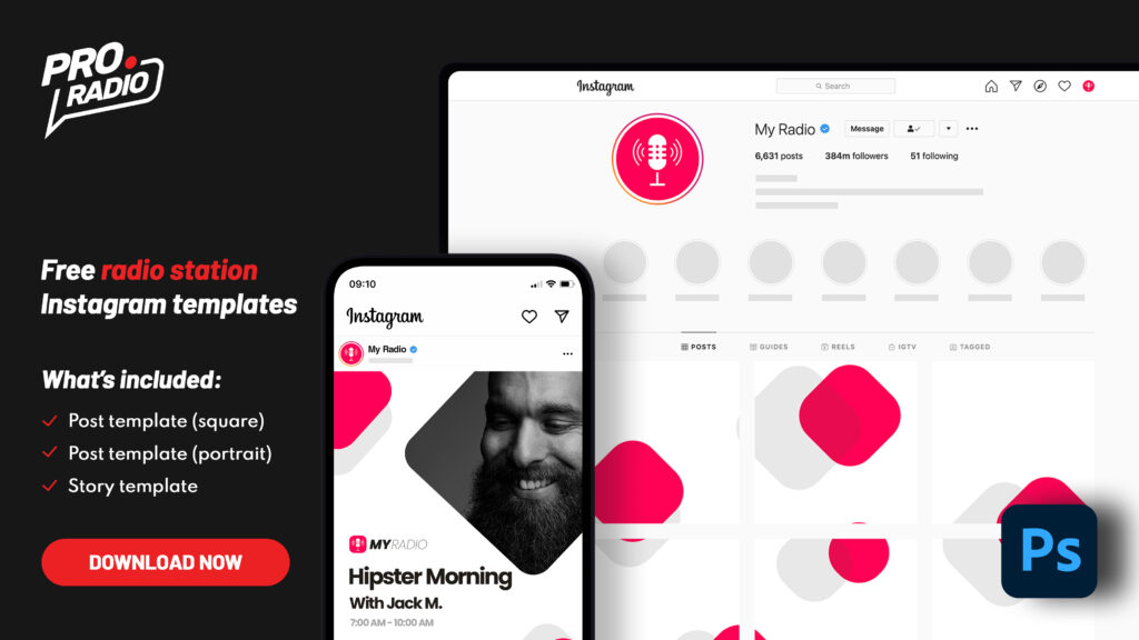 instagram psd radio template