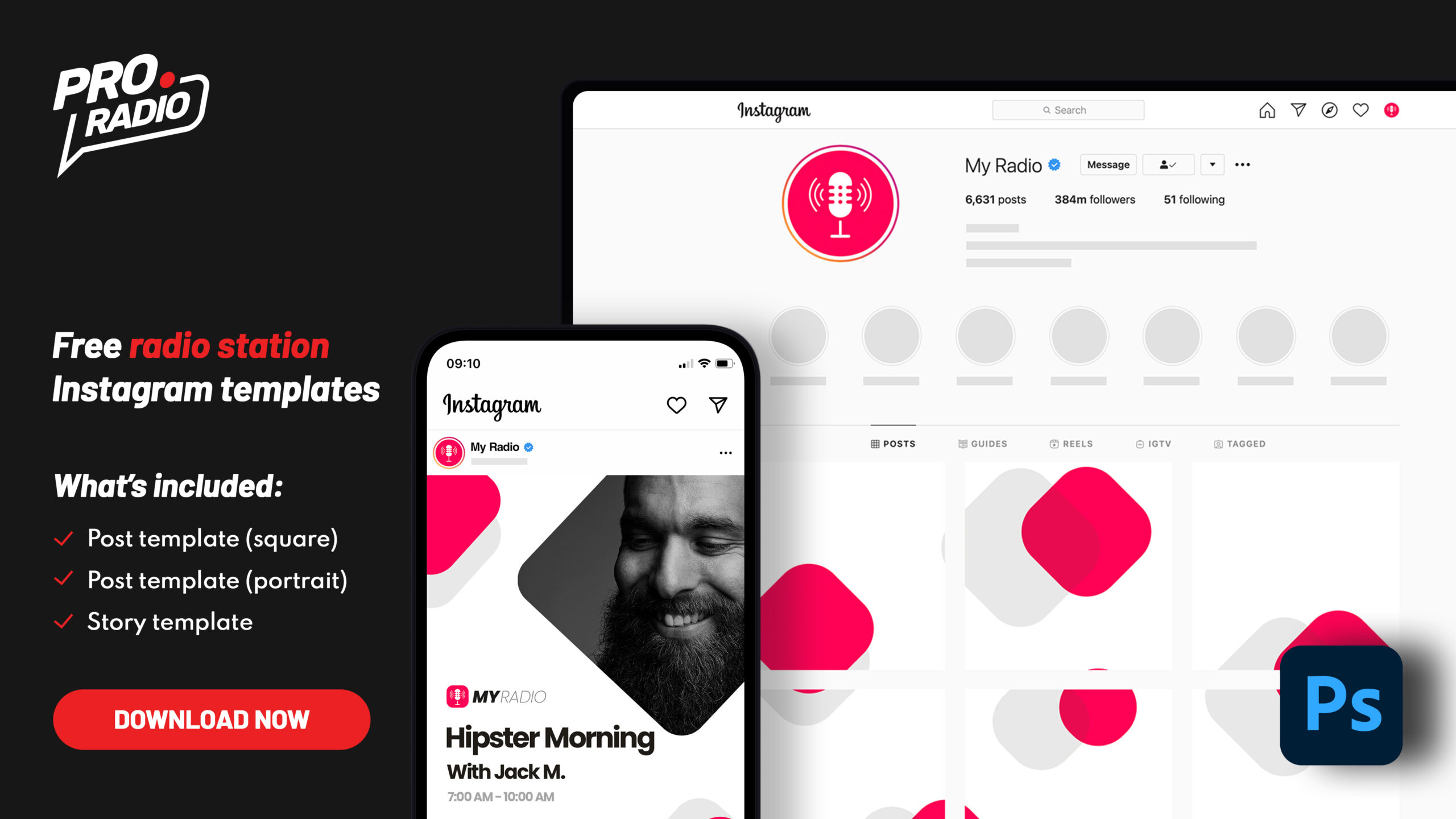 instagram psd radio template